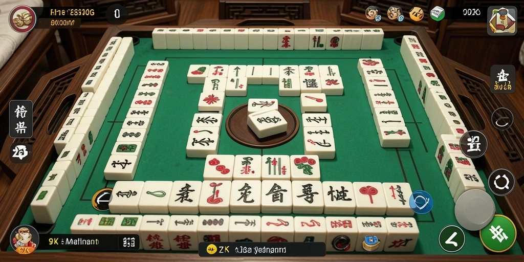 Tangkapan layar gameplay 9ZK dengan suasana permainan Mahjong yang menakjubkan.