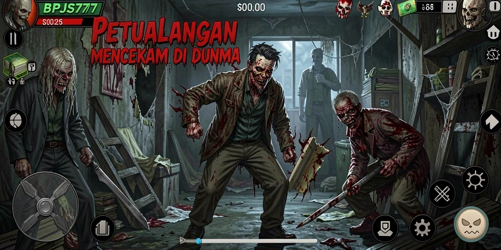 Screenshot utama BPJS777 dengan suasana gameplay Horror yang menyeramkan.