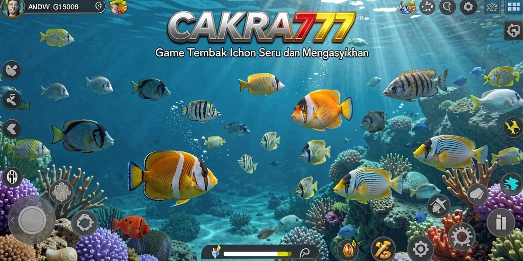 Tampilan gameplay seru di CAKRA777 dengan ikan berwarna-warni.