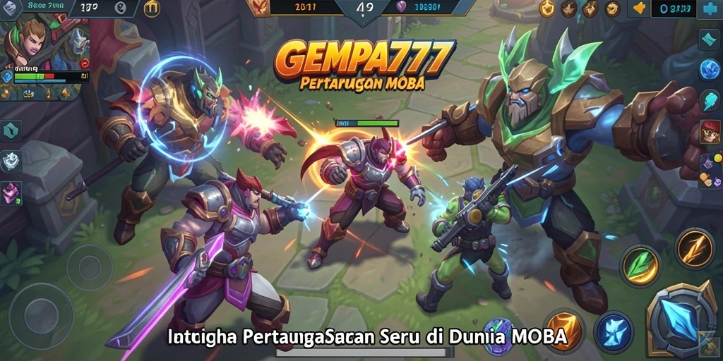 Tampilan dinamis dari gameplay seru GEMPA777 di arena MOBA.