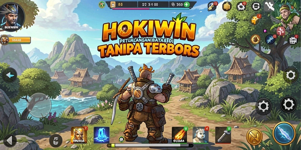 Screenshot gameplay HOKIWIN yang menunjukkan dunia terbuka yang luas dan indah.