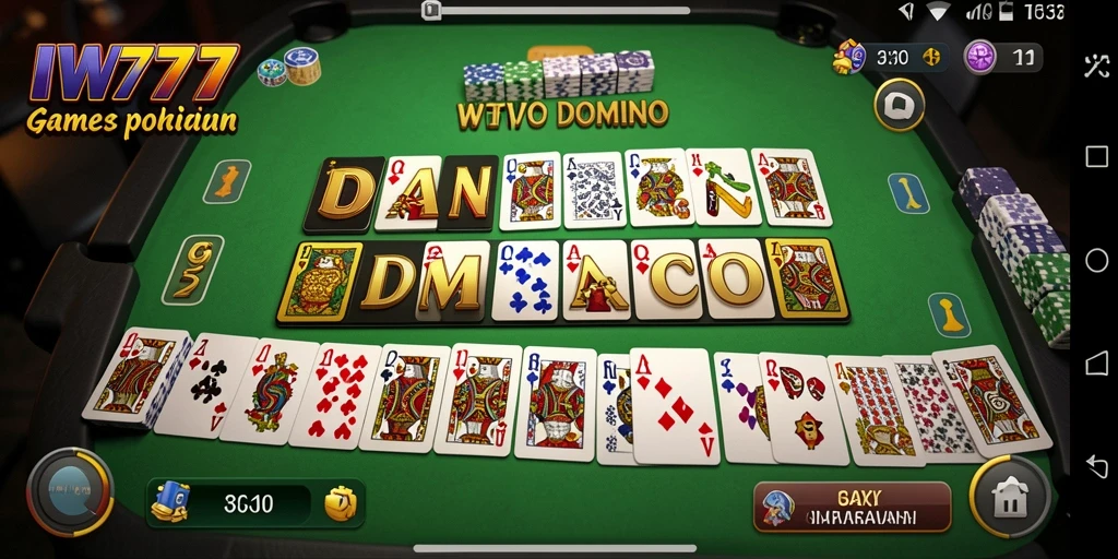Screenshot IW777 menampilkan gameplay Domino yang seru dan interaktif.