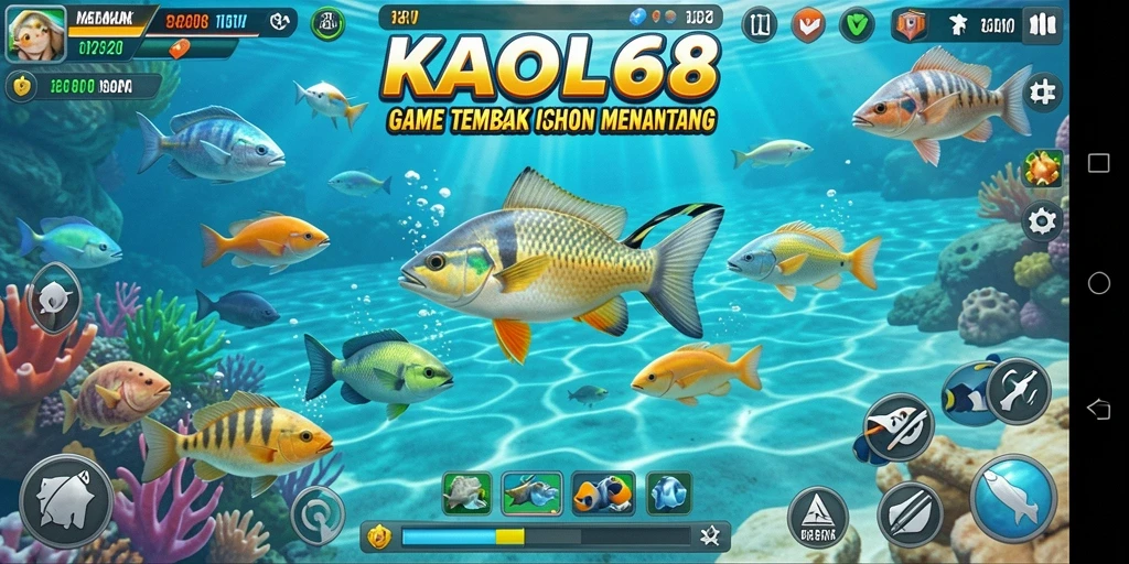 Tampilan gameplay seru dalam KAOL68 saat menembak ikan.