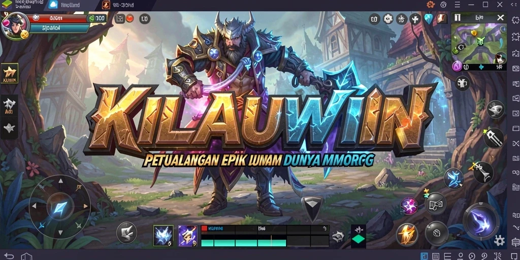 Screenshot permainan KILAUWIN menunjukkan pertarungan epik dan lingkungan menakjubkan.