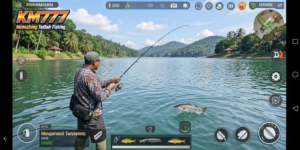 Gameplay KM777 yang seru dengan pemandangan memancing yang menakjubkan.