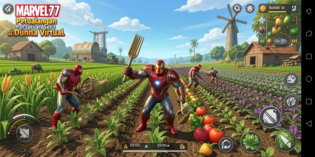 Gameplay seru dalam MARVEL77 yang menampilkan pertanian virtual.