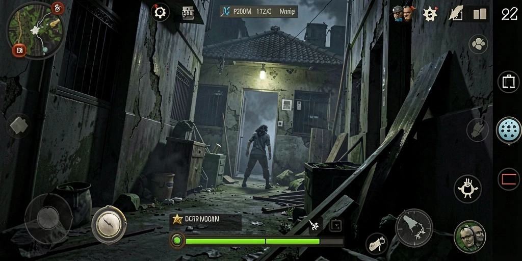Screenshot gameplay P200M yang menampilkan suasana horor yang mencekam.