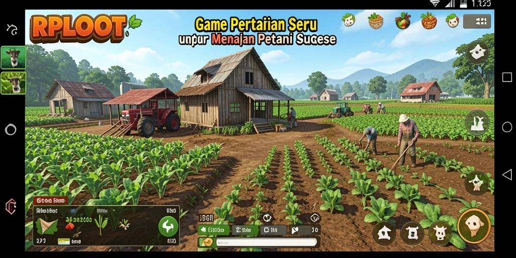 Screenshot gameplay RPLOOT menunjukkan keseruan bertani di lahan yang subur.