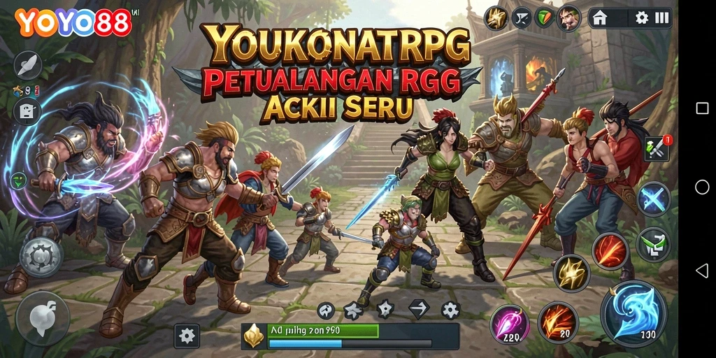 Screenshot gameplay menunjukkan karakter bertarung melawan monster dalam petualangan seru.