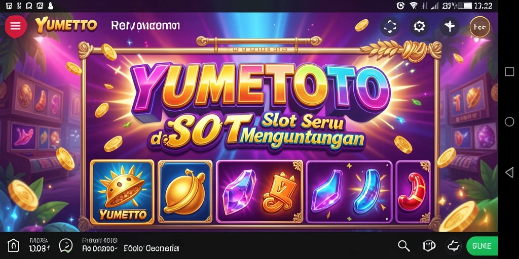 Tampilan gameplay YUMETOTO menampilkan simbol slot yang menarik dan fitur interaktif.